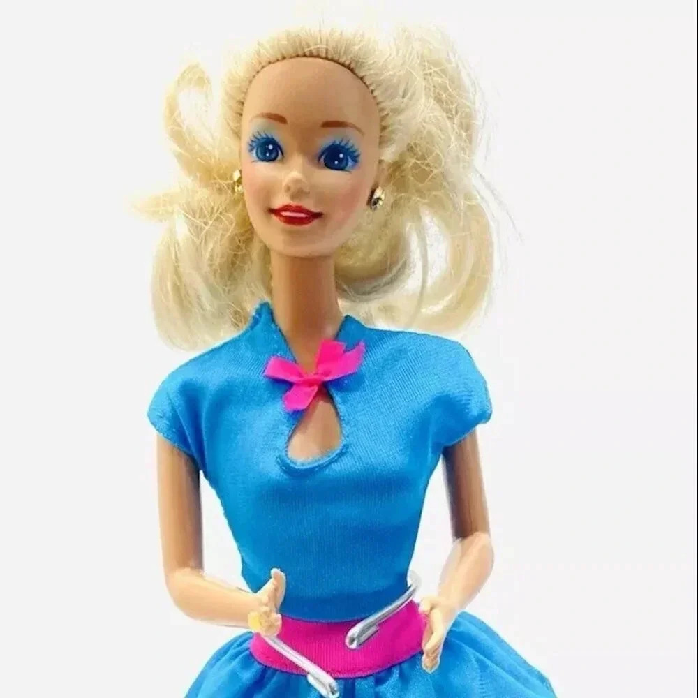 MATTEL BARBIE Doll Blond Hair Blue Eyes Turquoise Dress Earrings Shoes 12" Tall
